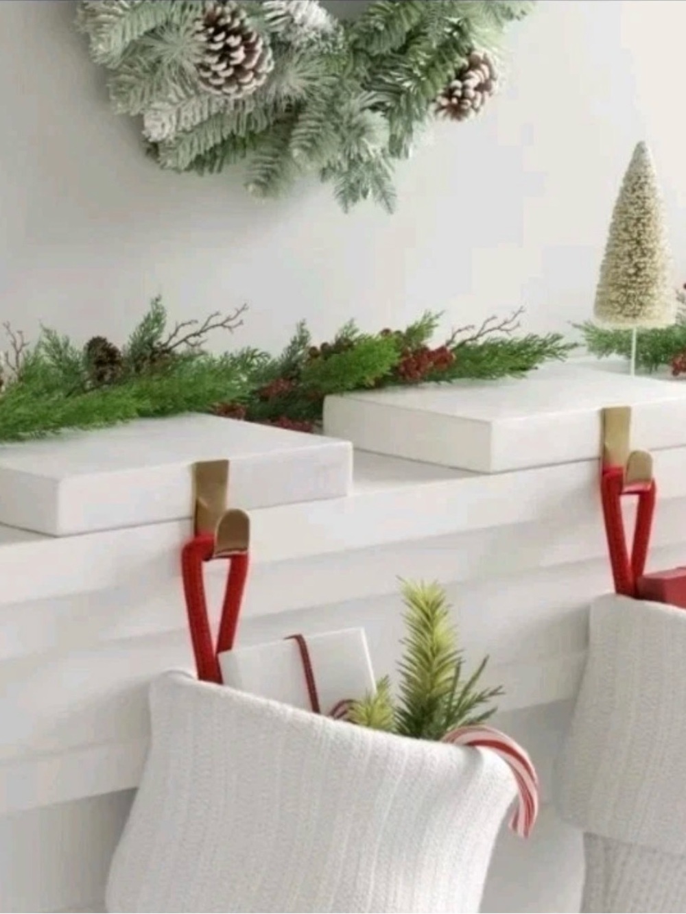 Wondershop Christmas Stocking Mantel Shelf Holder Hooks Marble Silver Set of 2